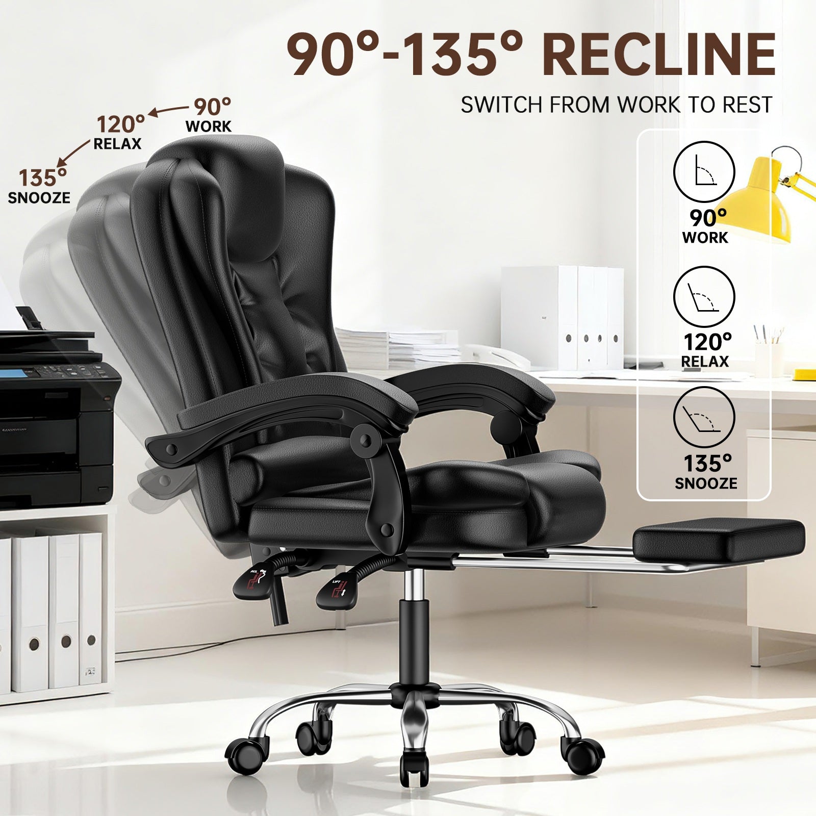 Ergonomic Executive Office Chair PU Leather High Back Computer Desk Chair with Reclining Tilt Function for Home Office Working