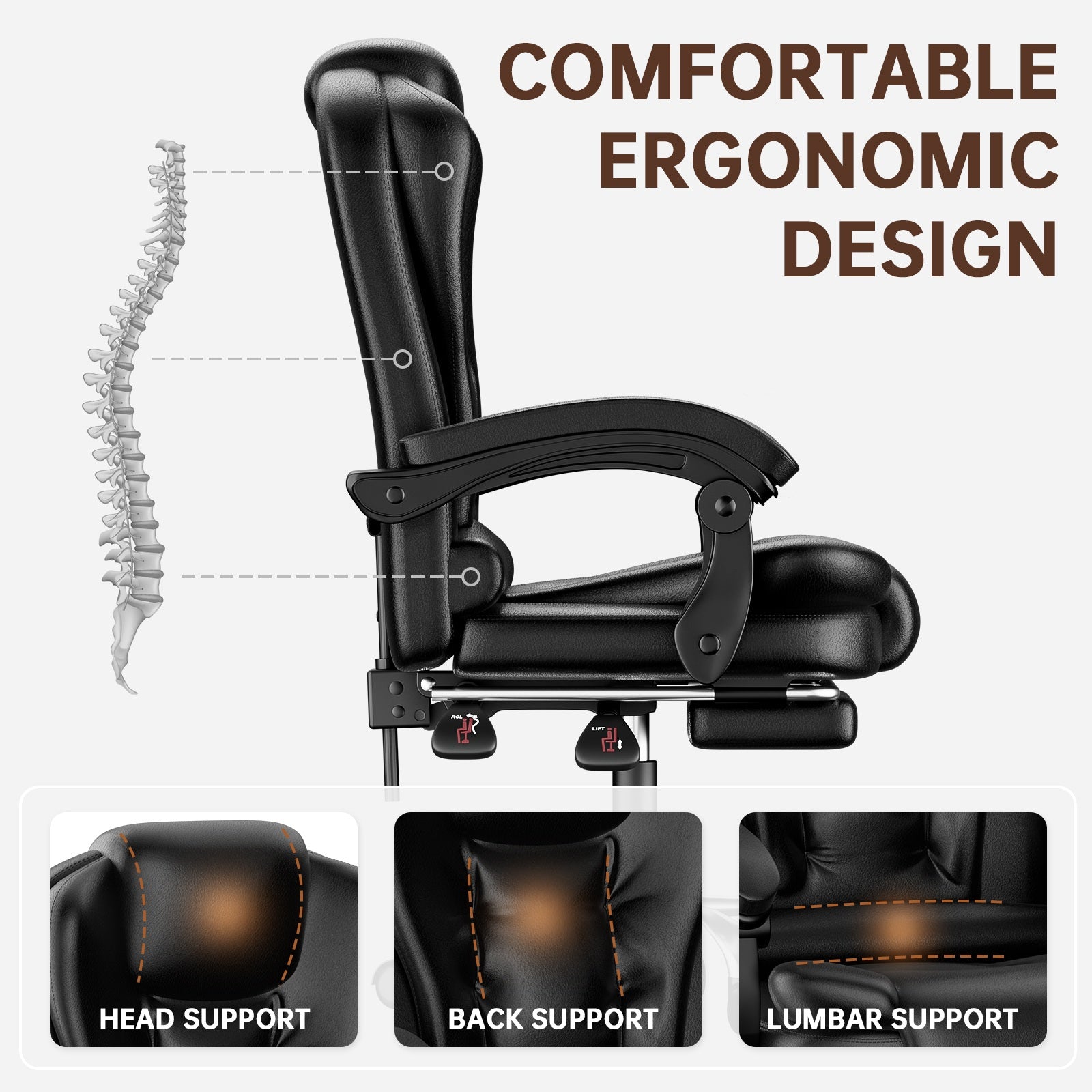 Ergonomic Executive Office Chair PU Leather High Back Computer Desk Chair with Reclining Tilt Function for Home Office Working