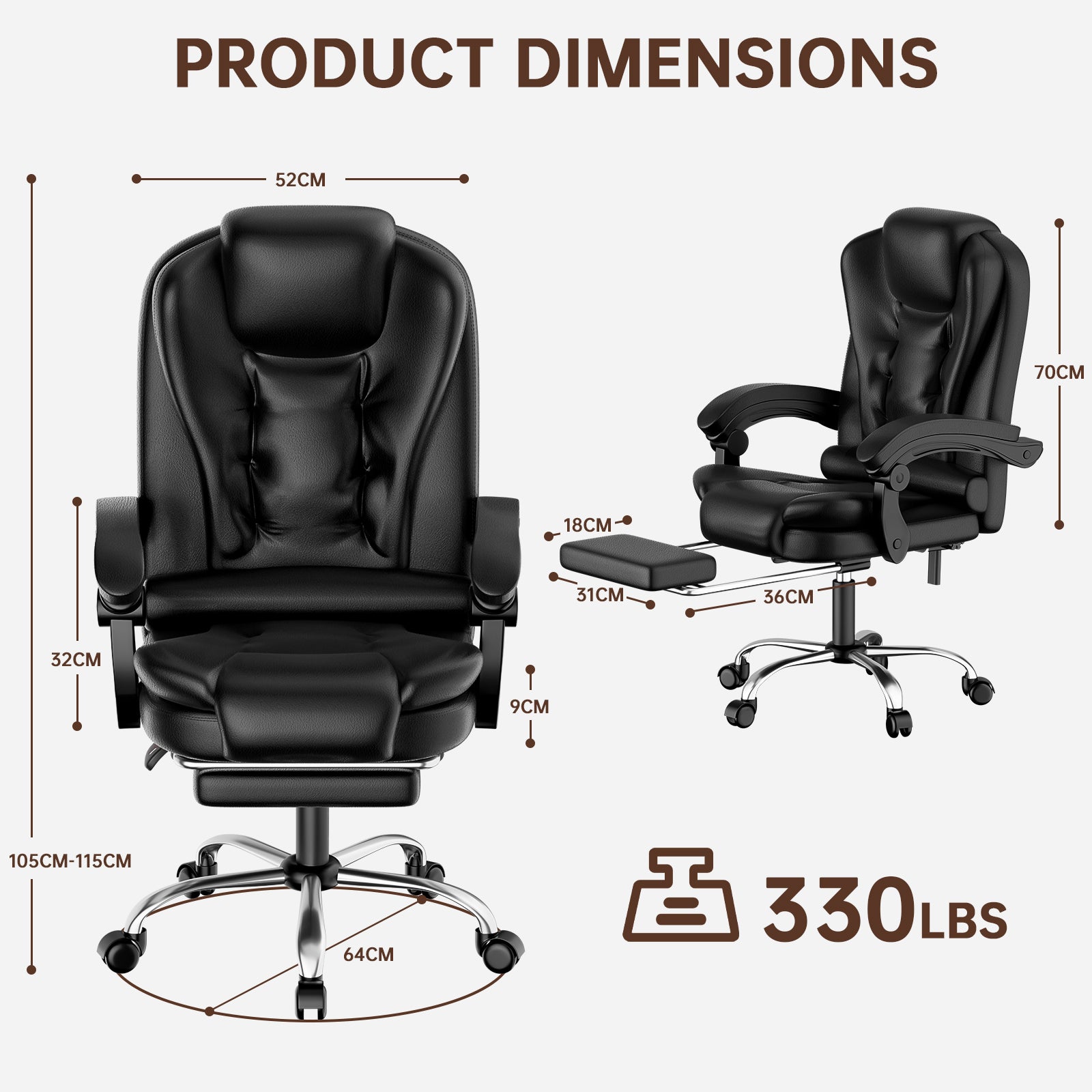 Ergonomic Executive Office Chair PU Leather High Back Computer Desk Chair with Reclining Tilt Function for Home Office Working