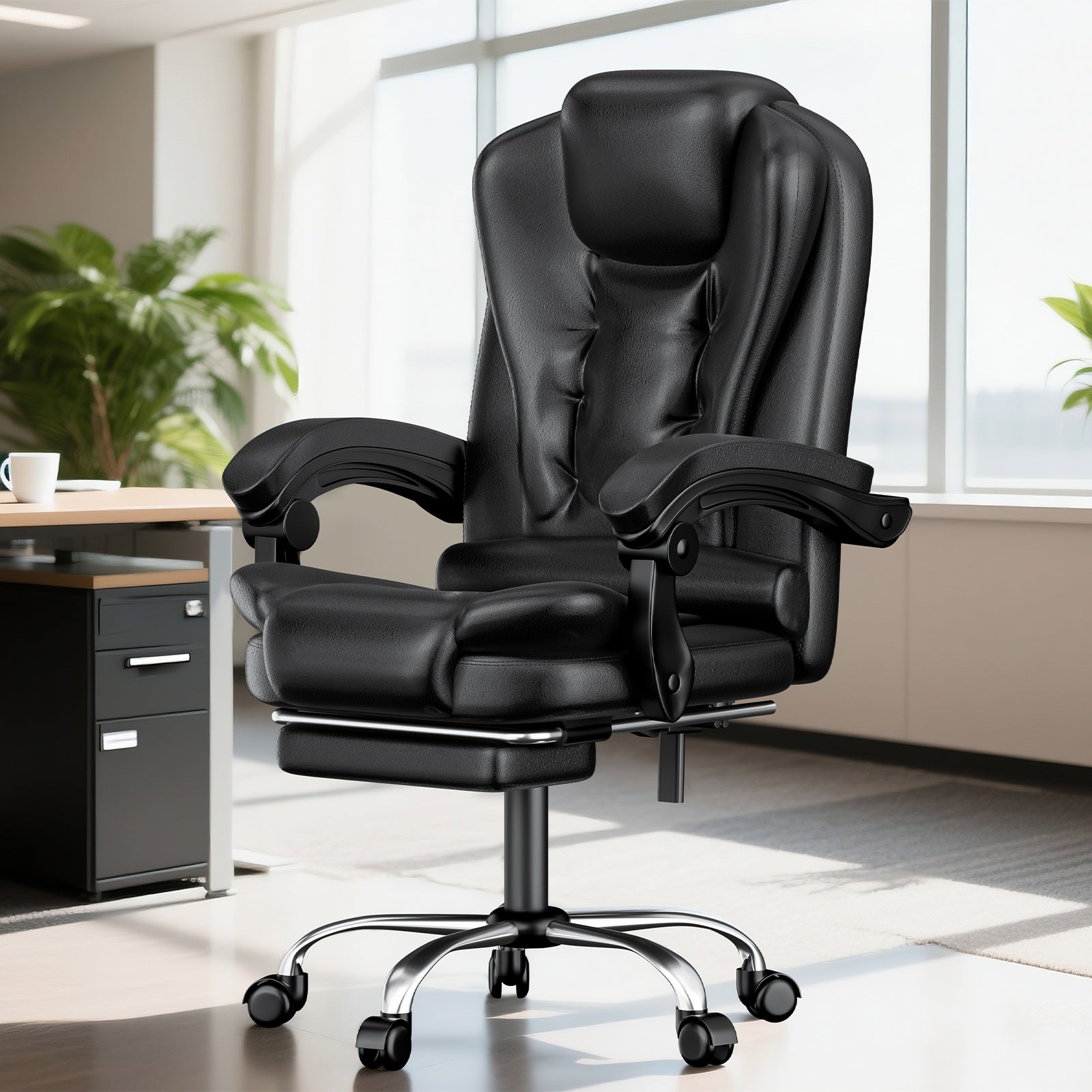 Ergonomic Executive Office Chair PU Leather High Back Computer Desk Chair with Reclining Tilt Function for Home Office Working