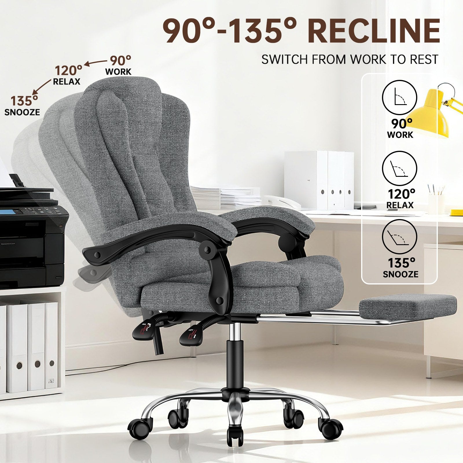 Ergonomic Executive Office Chair PU Leather High Back Computer Desk Chair with Reclining Tilt Function for Home Office Working