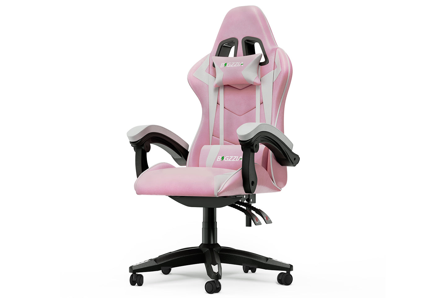 Ergonomic Gaming Chair with Headrest and Lumbar Pillow Rotatable Home PU Leather Office Chair Pink/White
