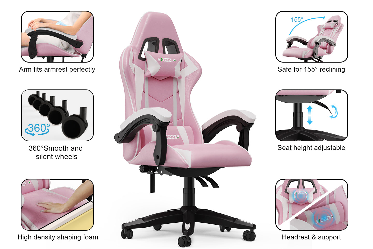 Gaming Chair Ergonomic Design with Headrest and Lumbar Pillow Rotatable Home PU Leather Office Chair