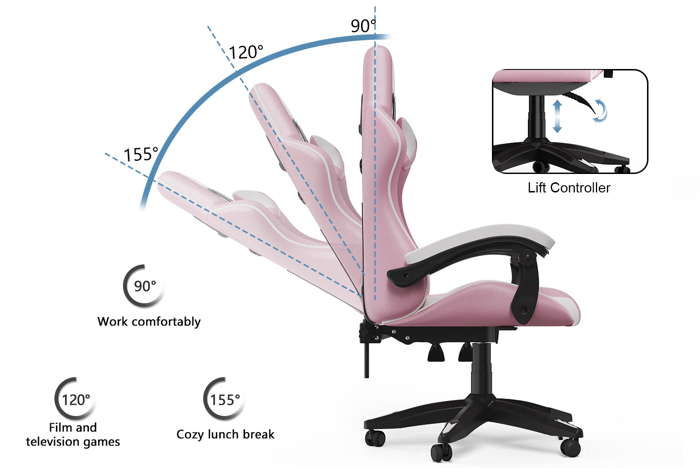 Gaming Chair Ergonomic Design with Headrest and Lumbar Pillow Rotatable Home PU Leather Office Chair