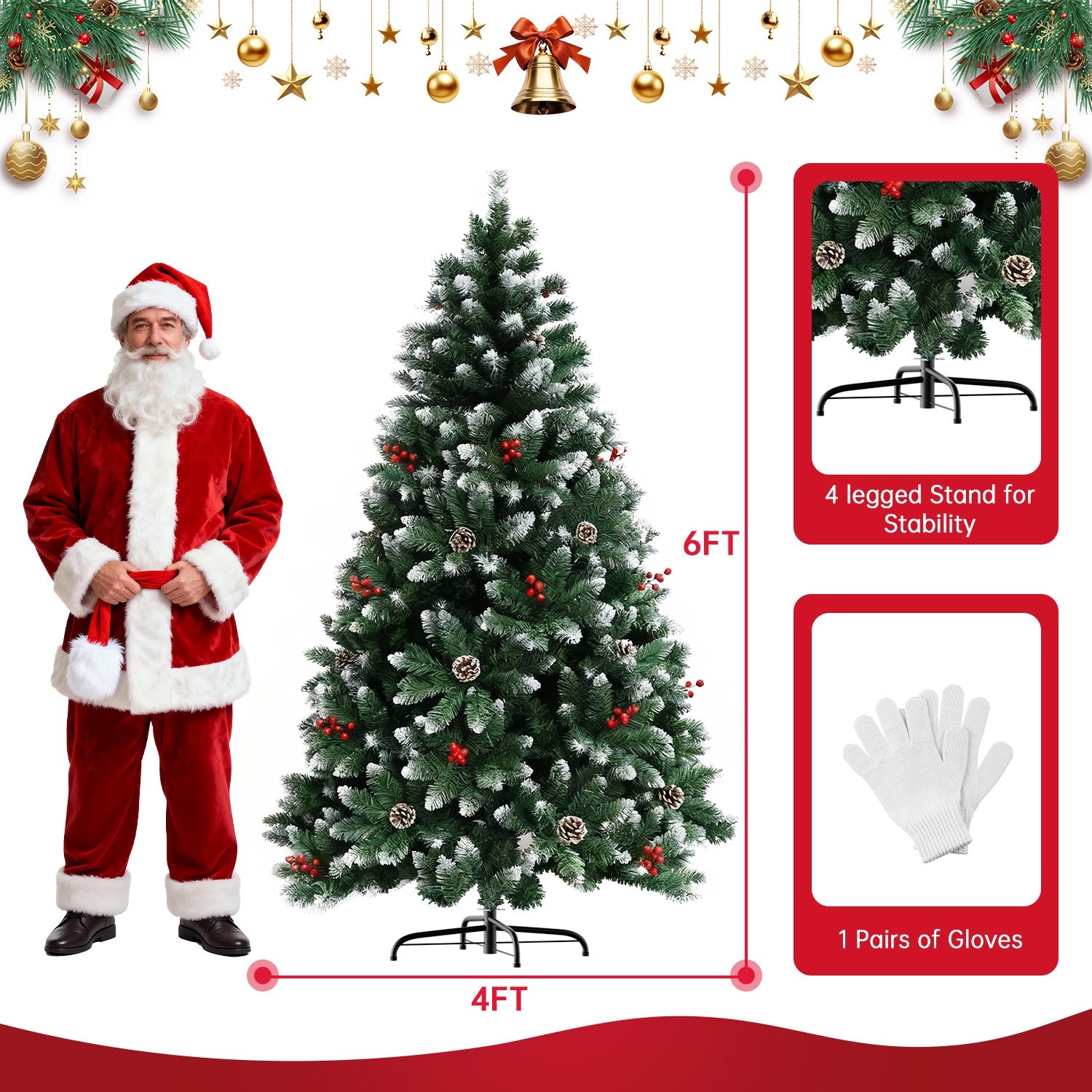 Artificial Christmas Tree Foldable Flocked Trees with Metal Stand Xmas Decoration
