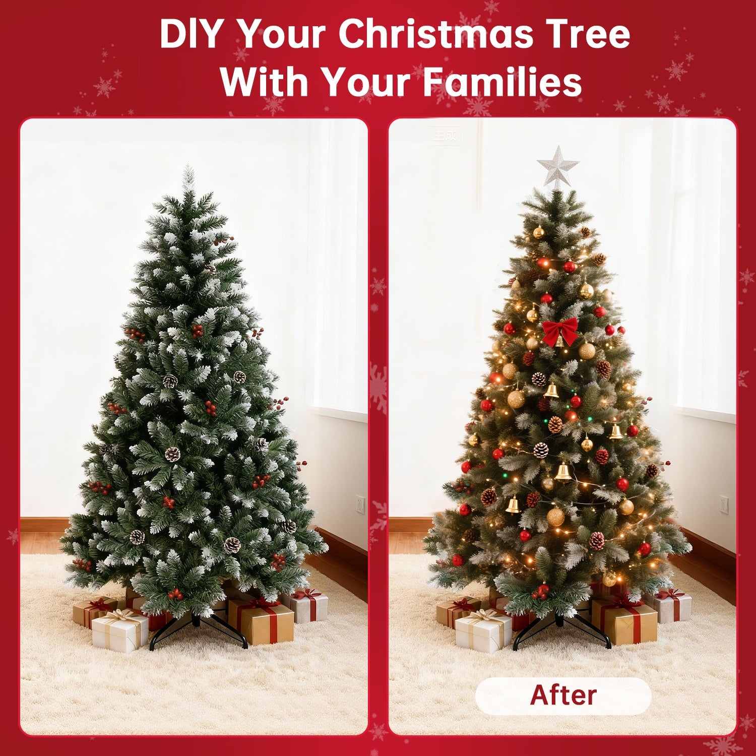 Artificial Christmas Tree Foldable Flocked Trees with Metal Stand Xmas Decoration