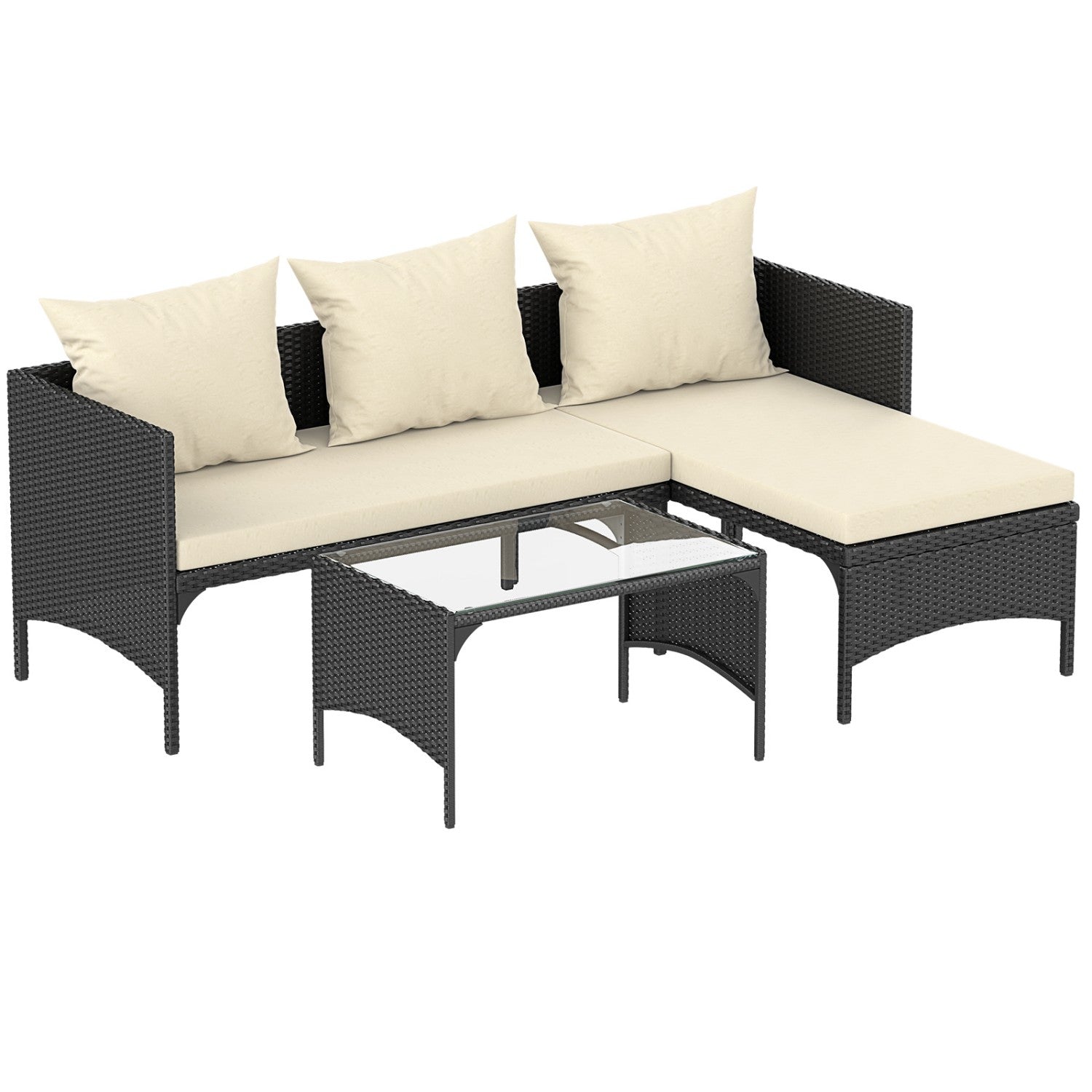 3-Piece Outdoor Furniture Set Rattan Garden Furniture, Chaise Conversation Sets for Patio