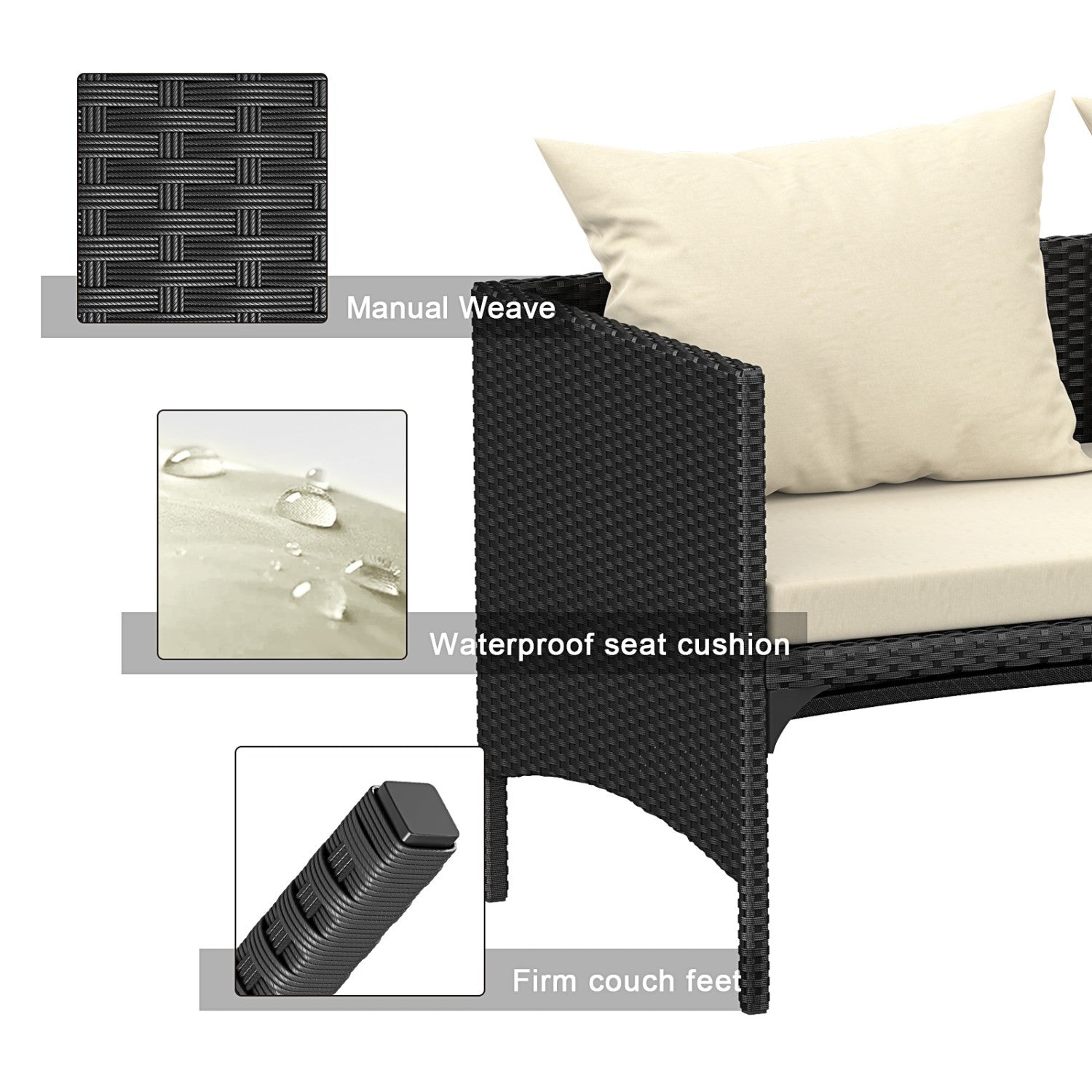 3-Piece Outdoor Furniture Set Rattan Garden Furniture, Chaise Conversation Sets for Patio