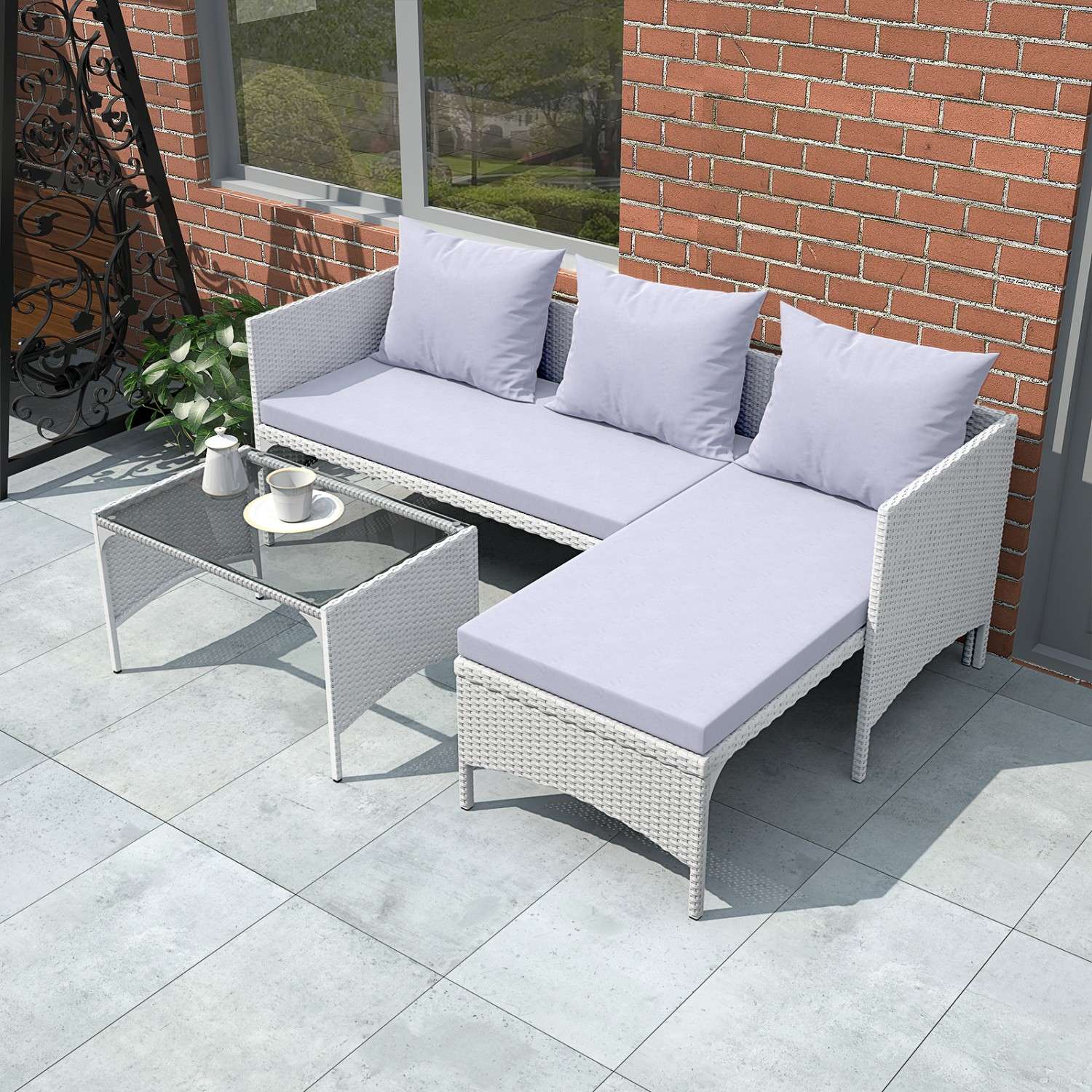 3-Piece Outdoor Furniture Set Rattan Garden Furniture, Chaise Conversation Sets for Patio