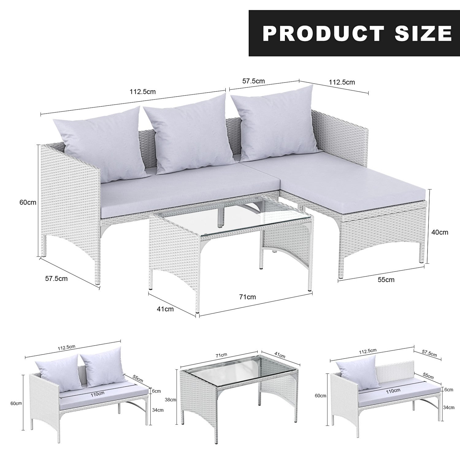 3-Piece Outdoor Furniture Set Rattan Garden Furniture, Chaise Conversation Sets for Patio