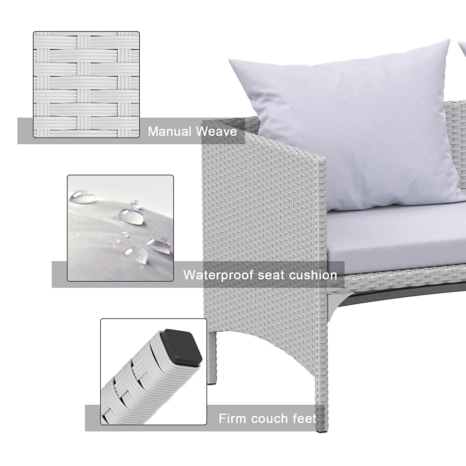 3-Piece Outdoor Furniture Set Rattan Garden Furniture, Chaise Conversation Sets for Patio