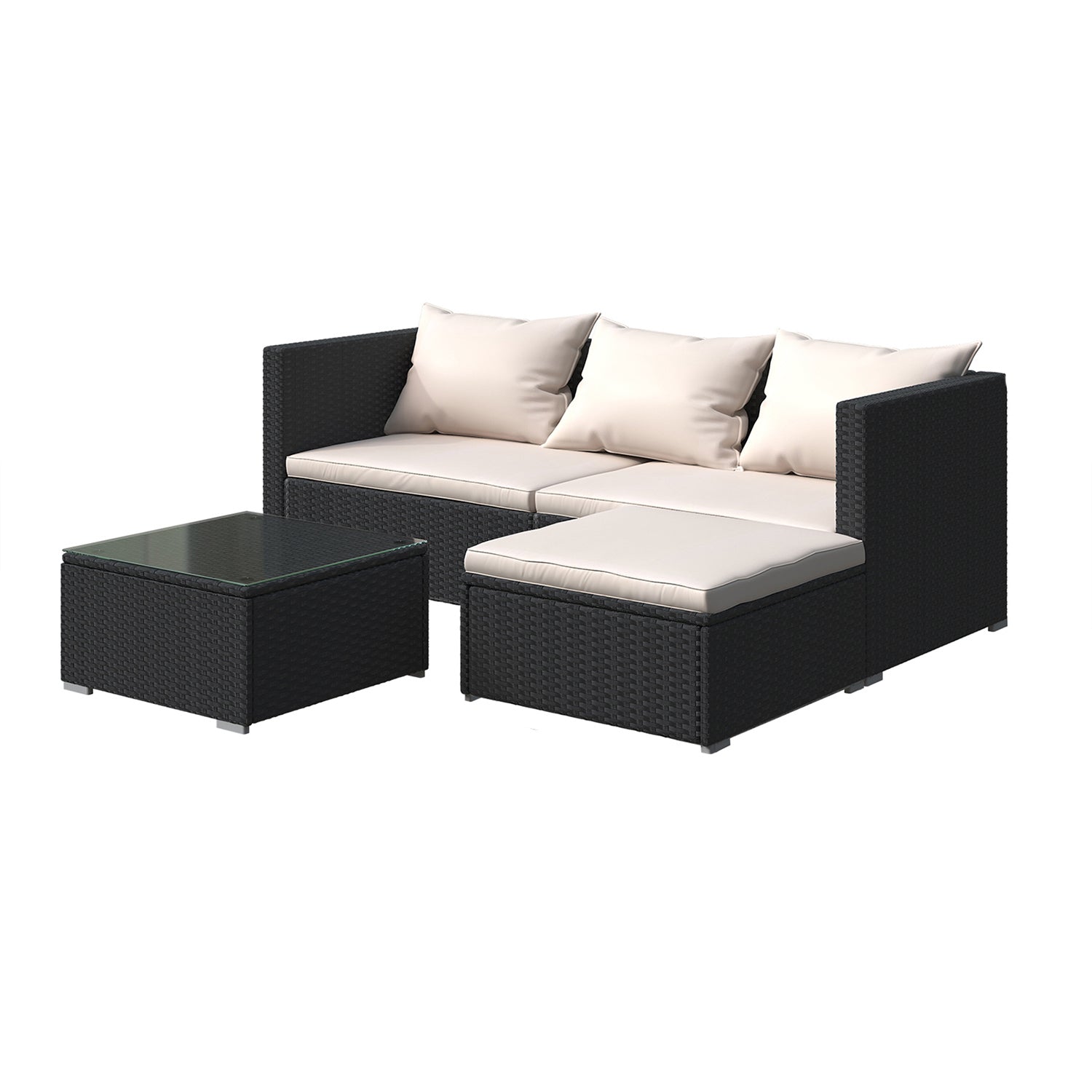 4 Pieces Patio Furniture Sets Outdoor Sofa with Washable Cushions and Glass Table