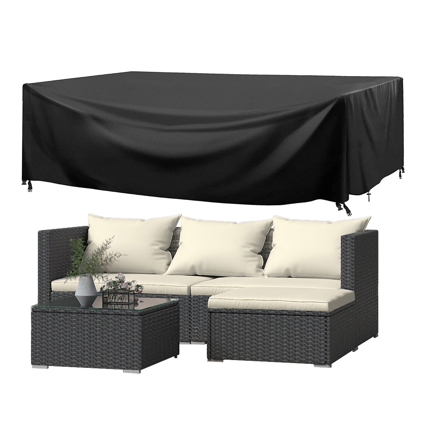 4 Pieces Patio Furniture Sets Outdoor Sofa with Washable Cushions and Glass Table