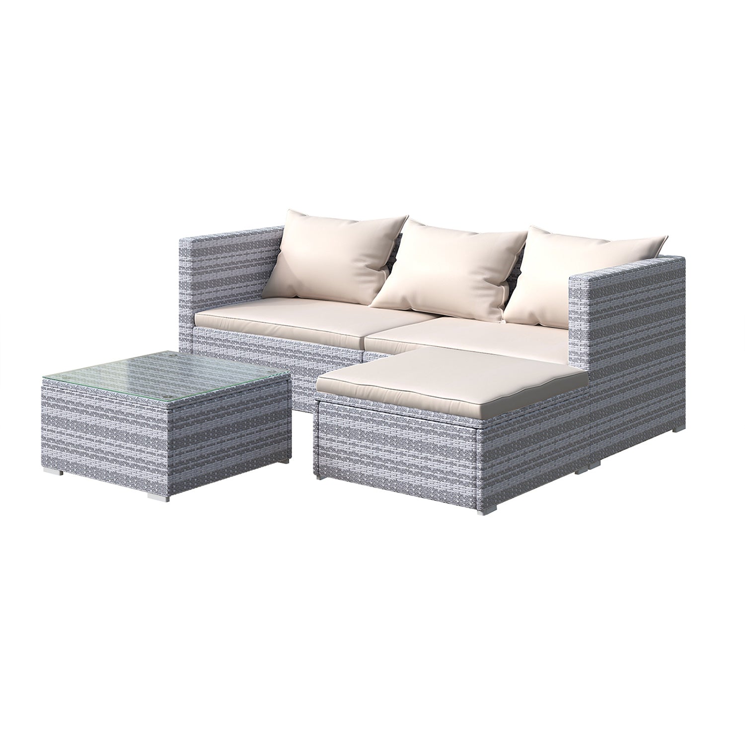 4 Pieces Patio Furniture Sets Outdoor Sofa with Washable Cushions and Glass Table