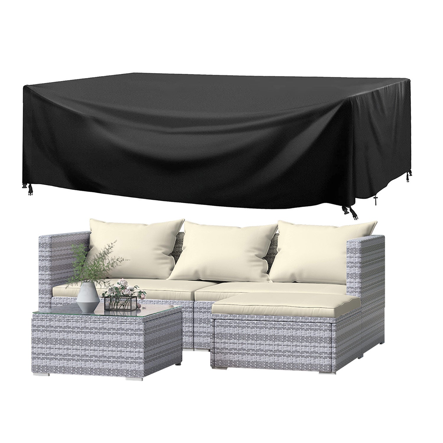 4 Pieces Patio Furniture Sets Outdoor Sofa with Washable Cushions and Glass Table