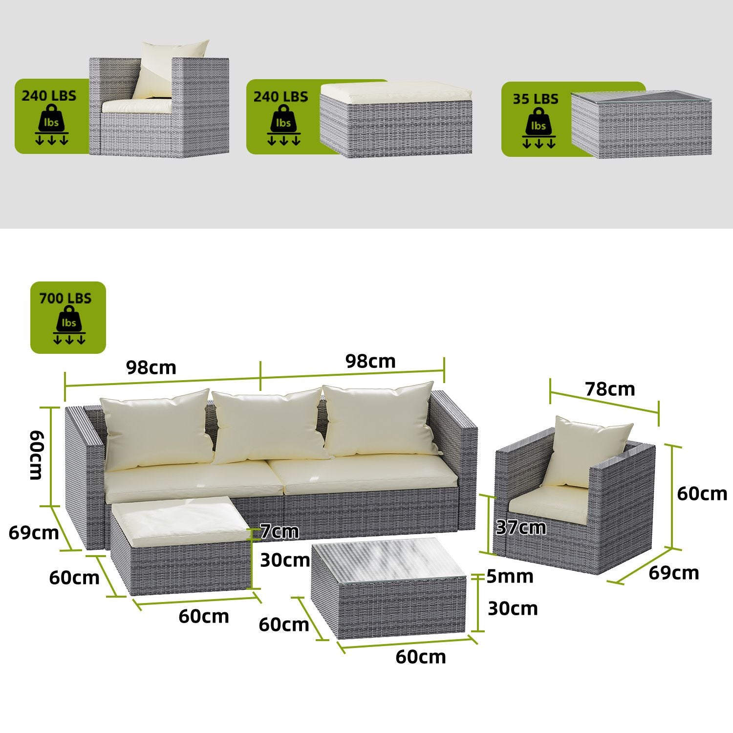 Garden Furniture Rattan Modular Corner Sofa Set 5 Seats  (2026 New Version)