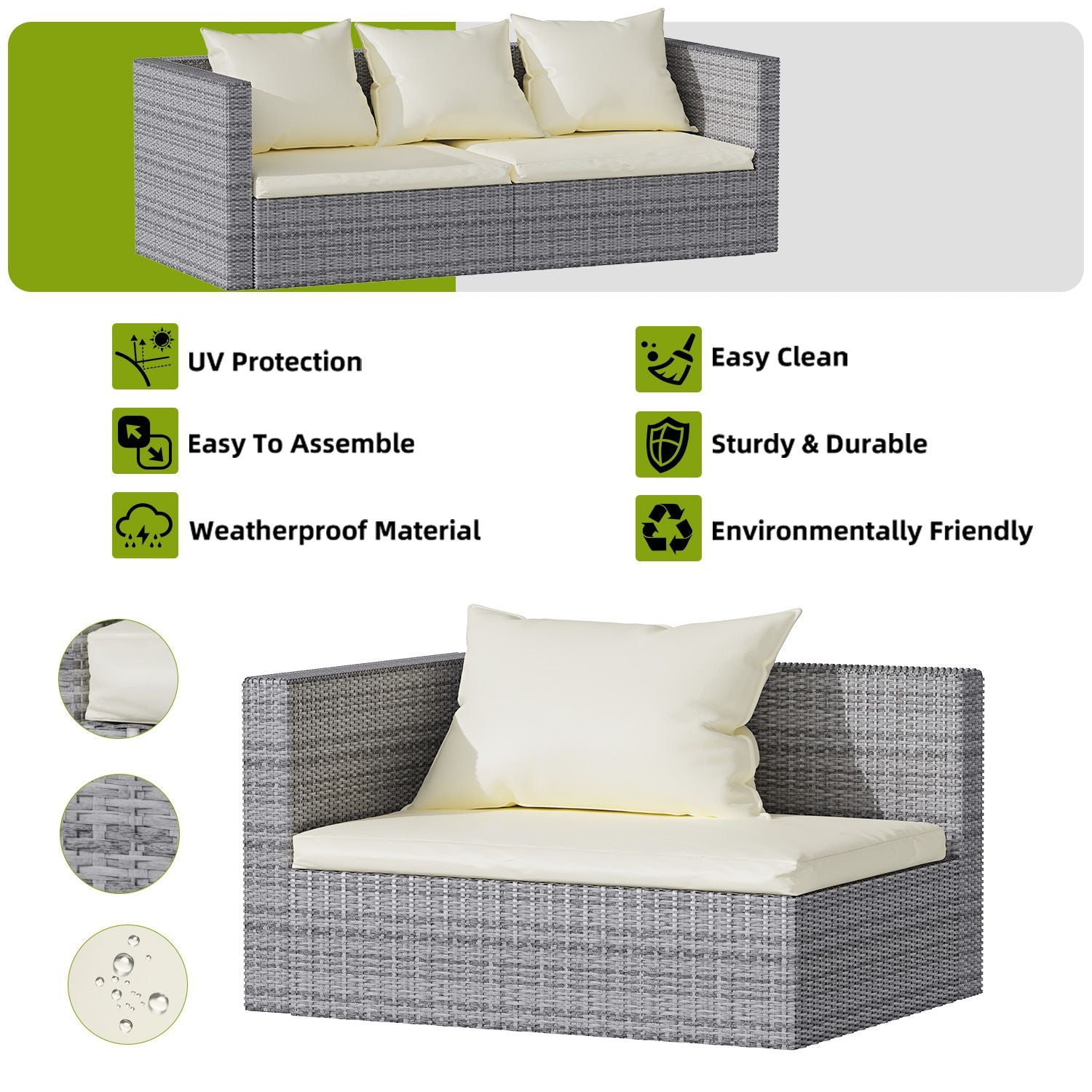 Garden Furniture Rattan Modular Corner Sofa Set 5 Seats  (2026 New Version)