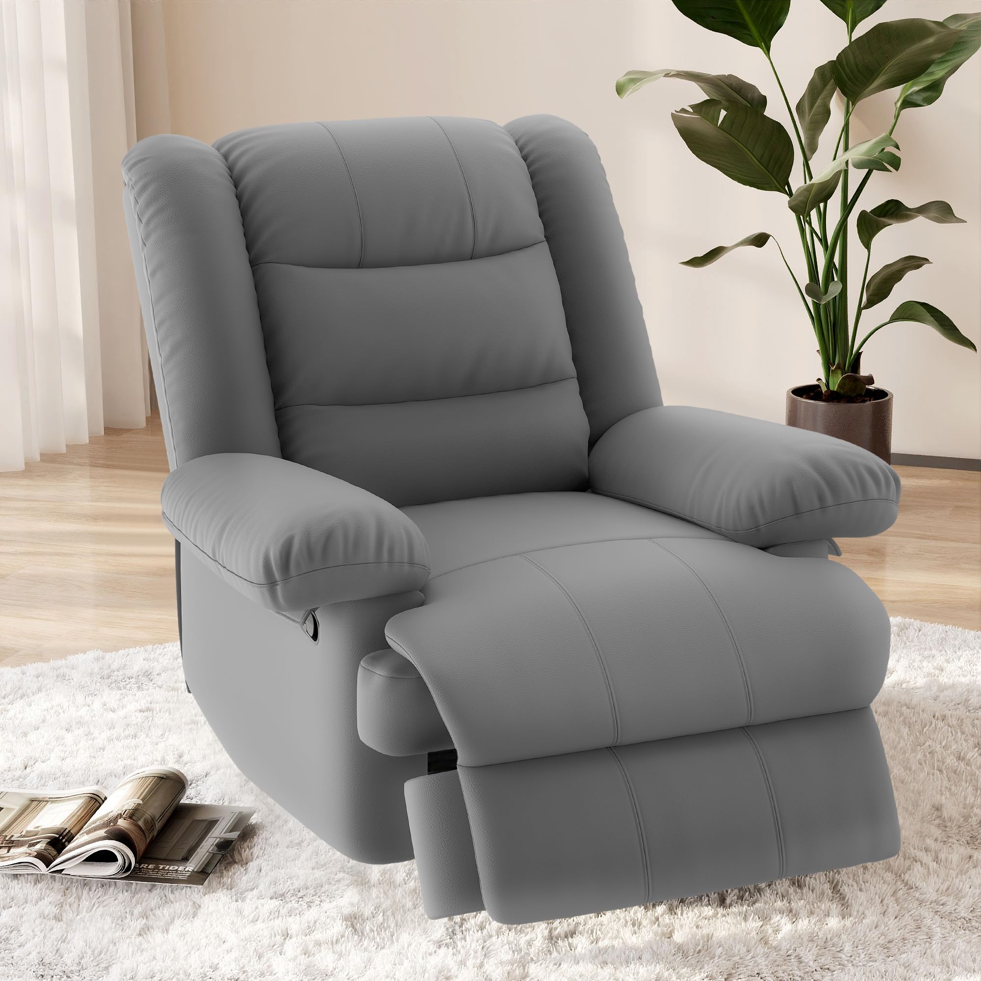Armchair PU Leather Recliner Chair 110°-160° Manual Reclining Sofa with Padded Backrest Seat Retractable Footrest