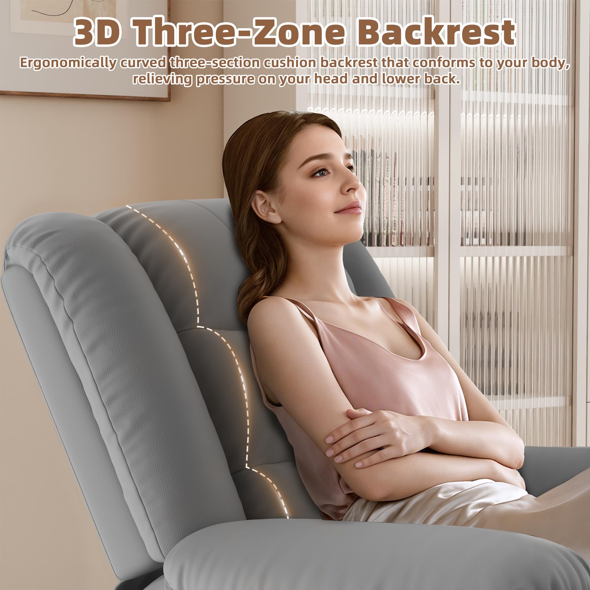 Armchair PU Leather Recliner Chair 110°-160° Manual Reclining Sofa with Padded Backrest Seat Retractable Footrest