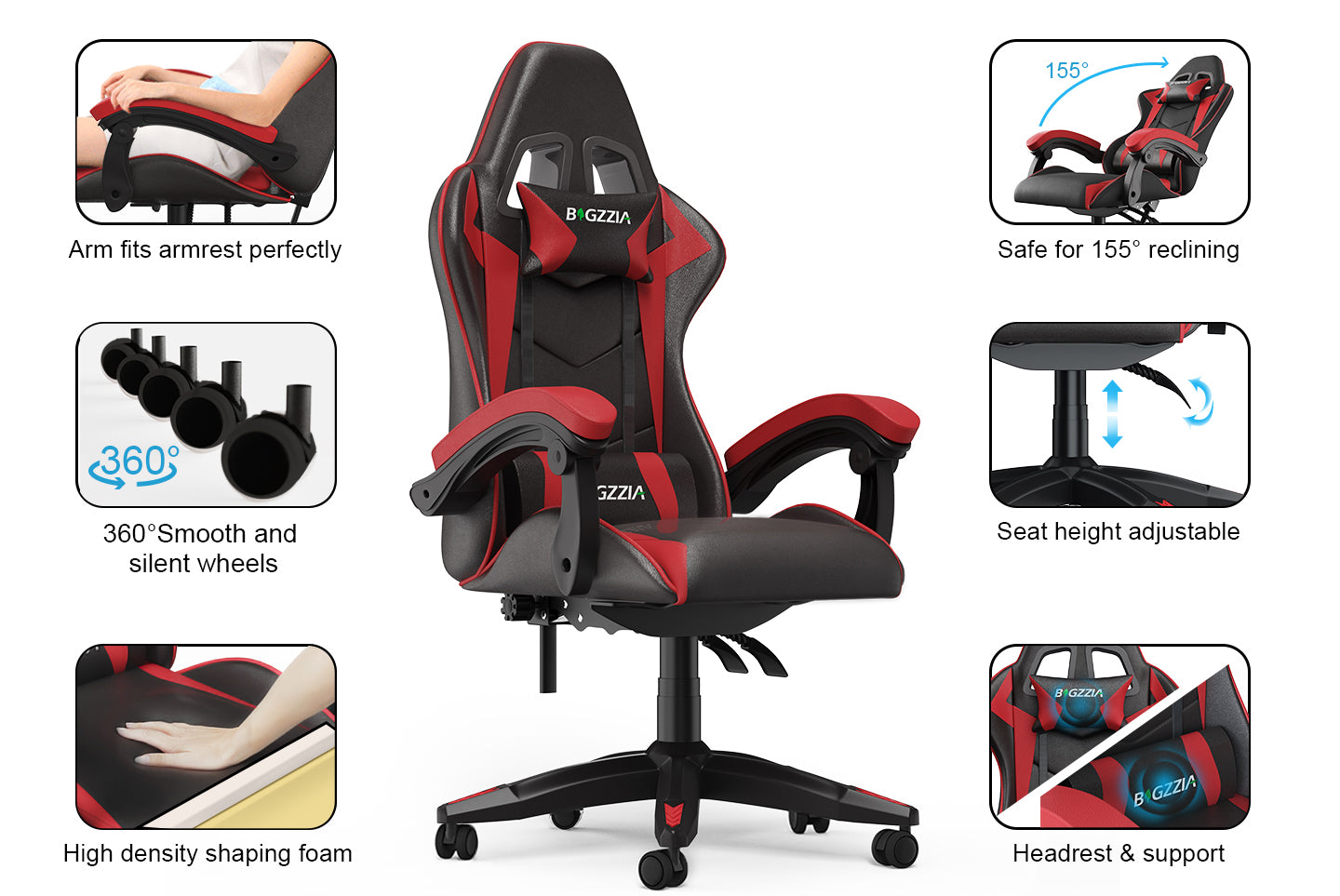 Gaming Chair Ergonomic Design with Headrest and Lumbar Pillow Rotatable Home PU Leather Office Chair