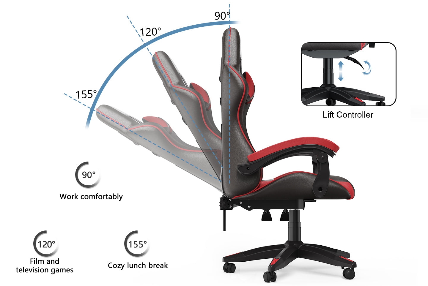 Gaming Chair Ergonomic Design with Headrest and Lumbar Pillow Rotatable Home PU Leather Office Chair