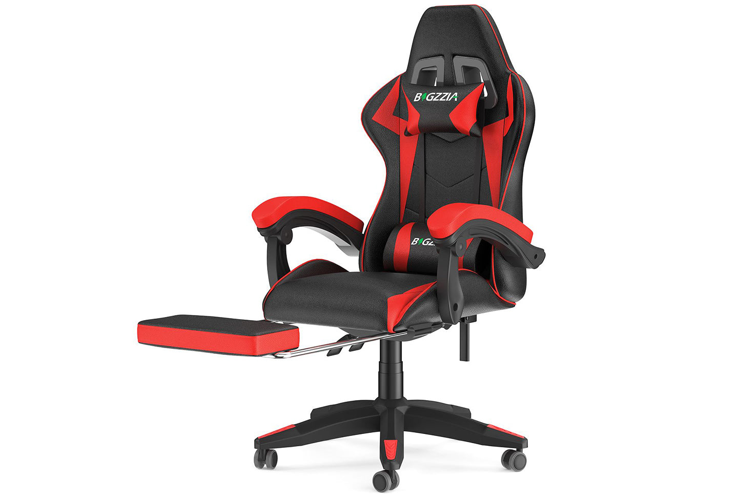 Product photograph of Ergonomic Gaming Chair 155 Reclining Swivel Chair With Headrest Footrest Lumbar Support Pu Leather Office Chair Black Red from RattanTree