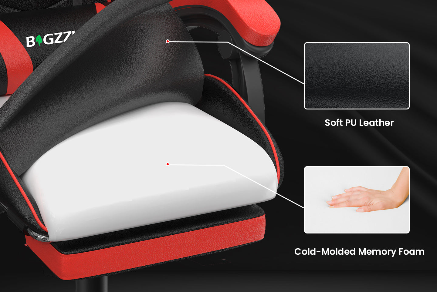 Ergonomic Gaming Chair 155° Reclining Swivel Chair with Headrest, Lumbar Support PU Leather Office Chair