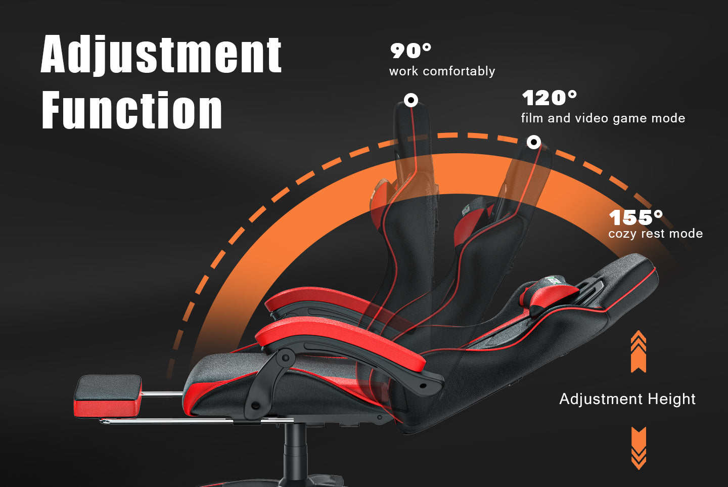 Ergonomic Gaming Chair 155° Reclining Swivel Chair with Headrest, Lumbar Support PU Leather Office Chair