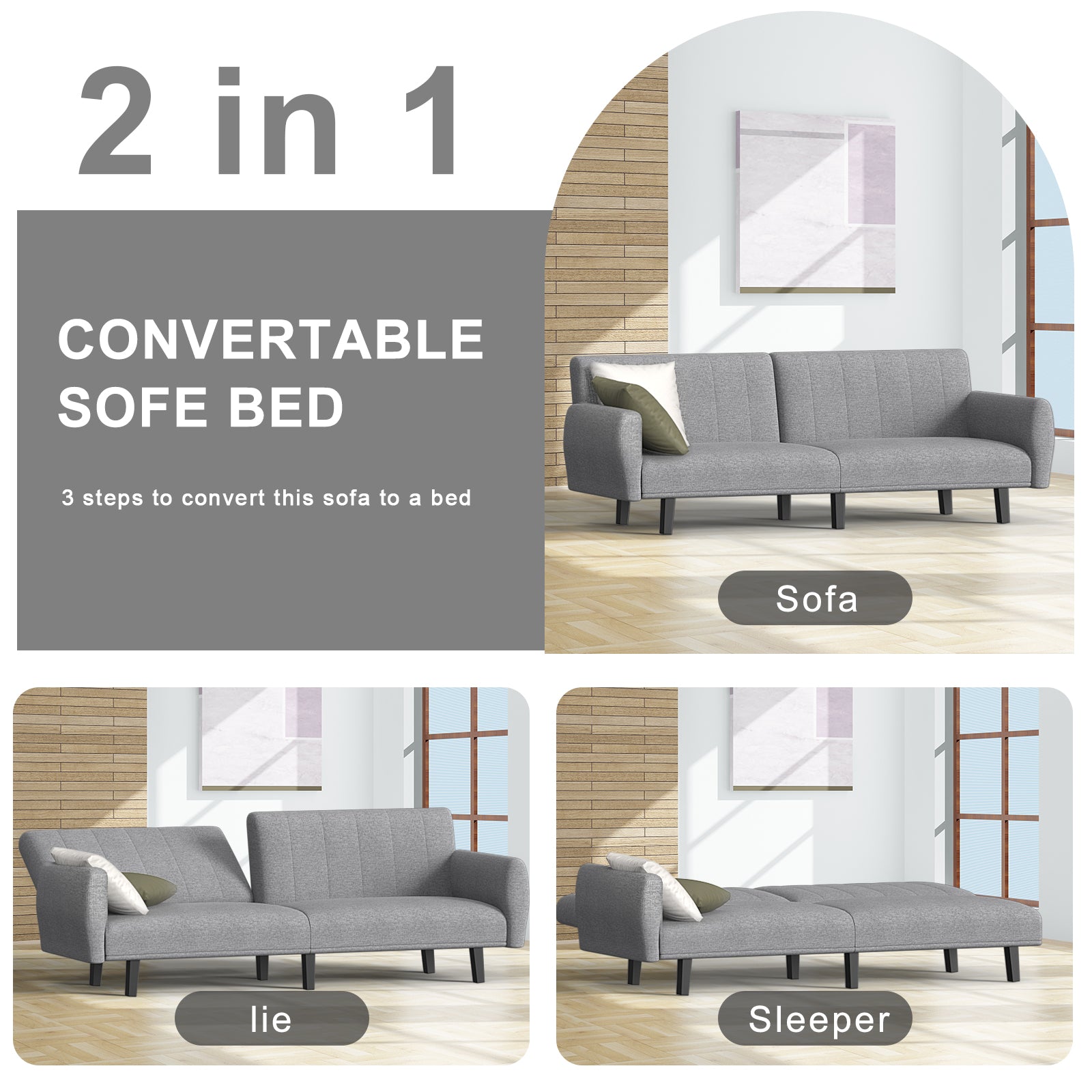 Sofa Bed Convertible Lounge Couch 3-Seater Recliner