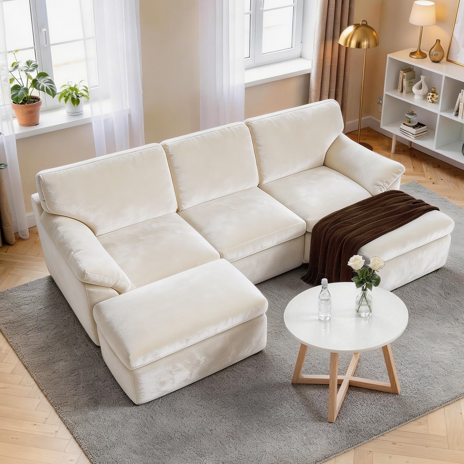 5 Seats U-shaped Sectional Sofa Boneless Couch Cloud Comfy Modular Sofa, Flexible Combination, Installation Free