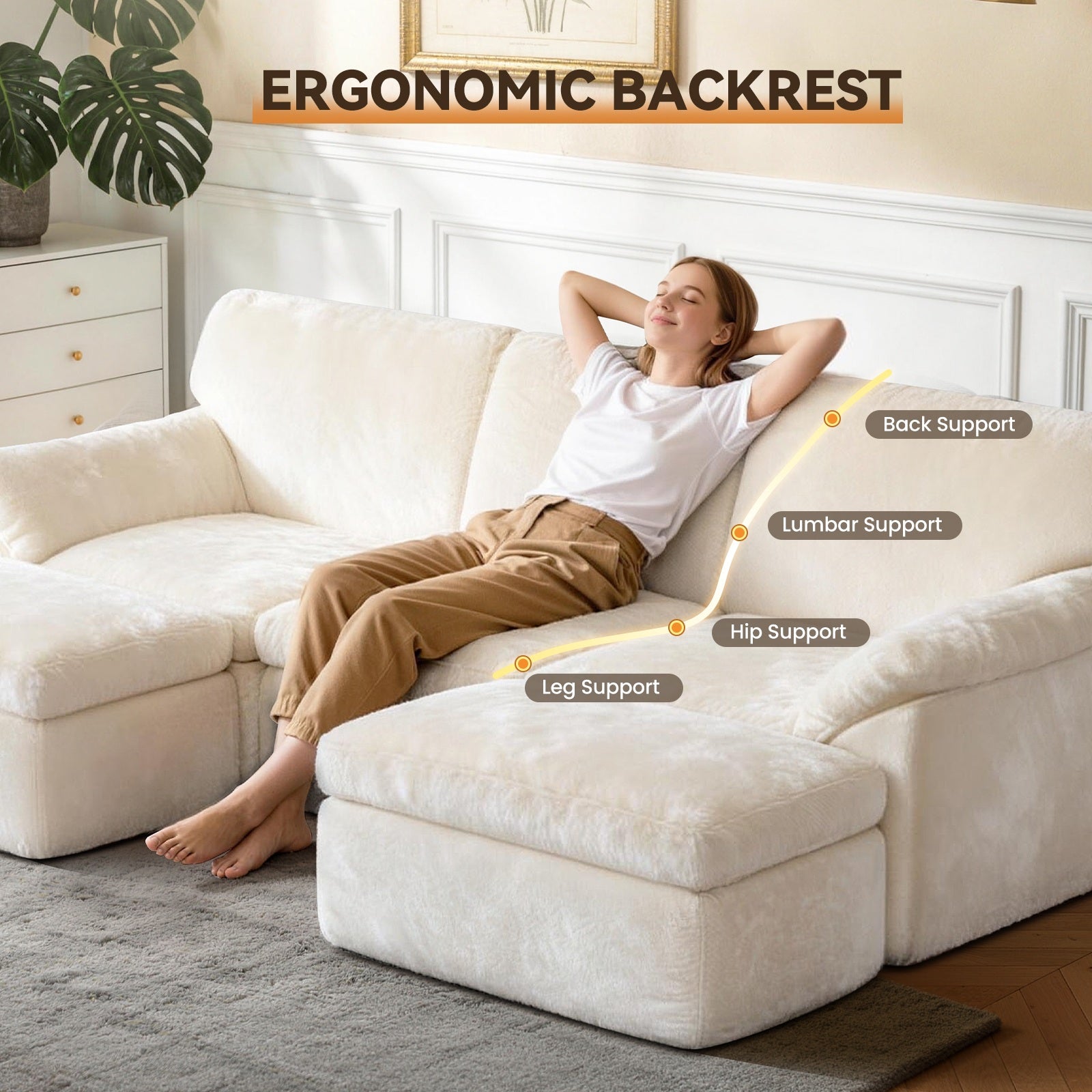 5 Seats U-shaped Sectional Sofa Boneless Couch Cloud Comfy Modular Sofa, Flexible Combination, Installation Free