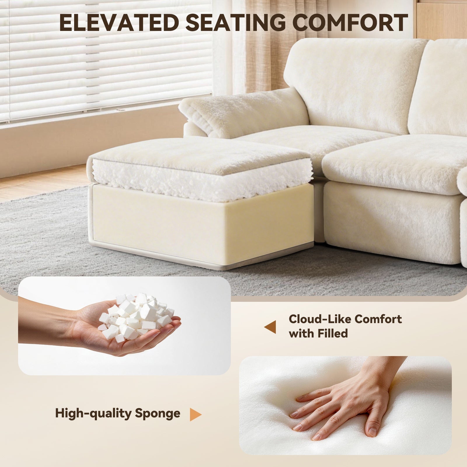 5 Seats U-shaped Sectional Sofa Boneless Couch Cloud Comfy Modular Sofa, Flexible Combination, Installation Free