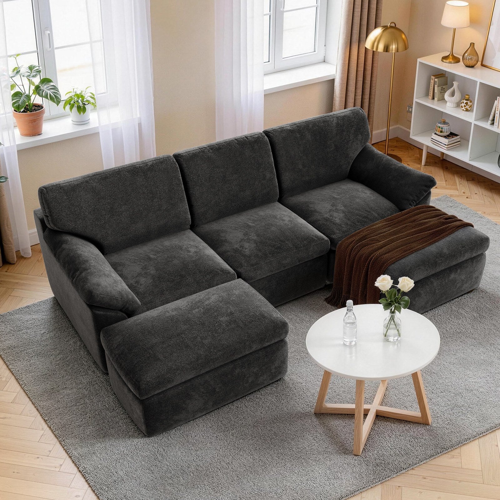 5 Seats U-shaped Sectional Sofa Boneless Couch Cloud Comfy Modular Sofa, Flexible Combination, Installation Free