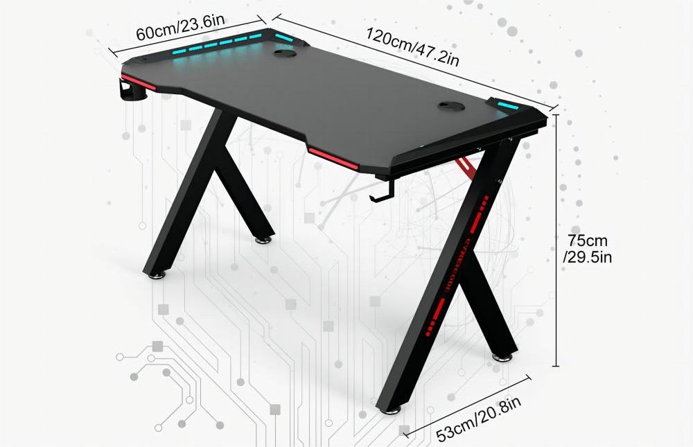 Gaming Desk RGB Lighting Ergonomic Gamer Workstation Computer Desk wit ...