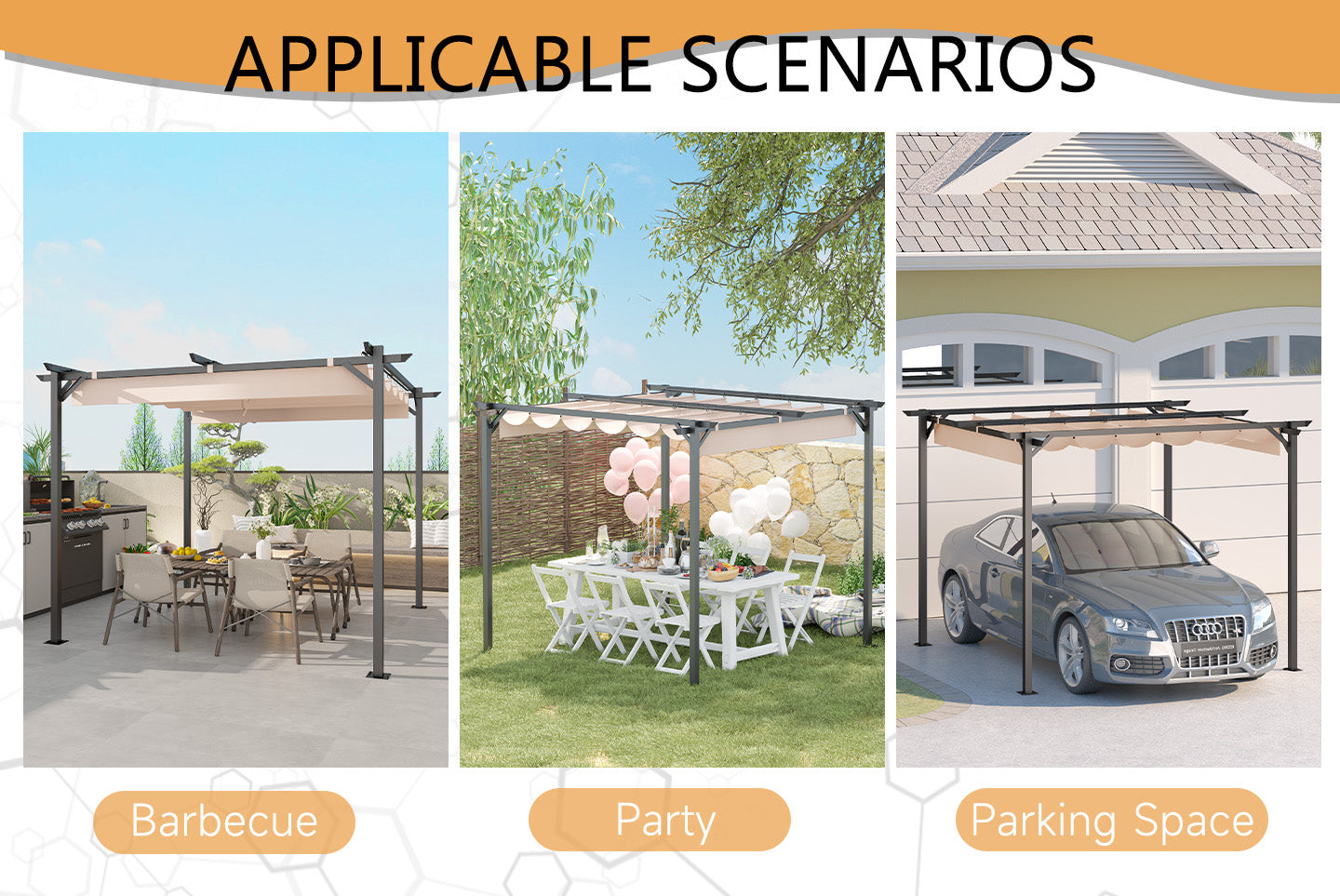 Outdoor Retractable Pergola with Canopy for Garden Lawn Patio Gazebo