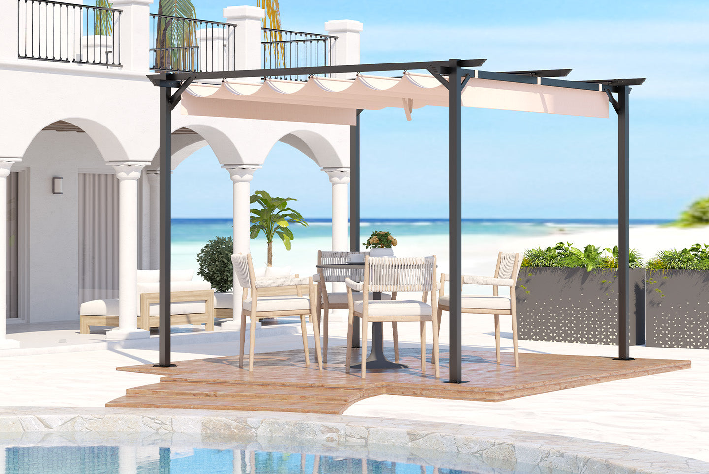 Outdoor Retractable Pergola with Canopy for Garden Lawn Patio Gazebo
