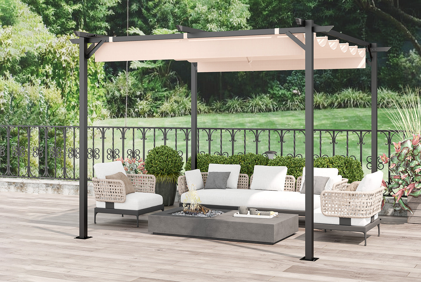 Outdoor Retractable Pergola with Canopy for Garden Lawn Patio Gazebo