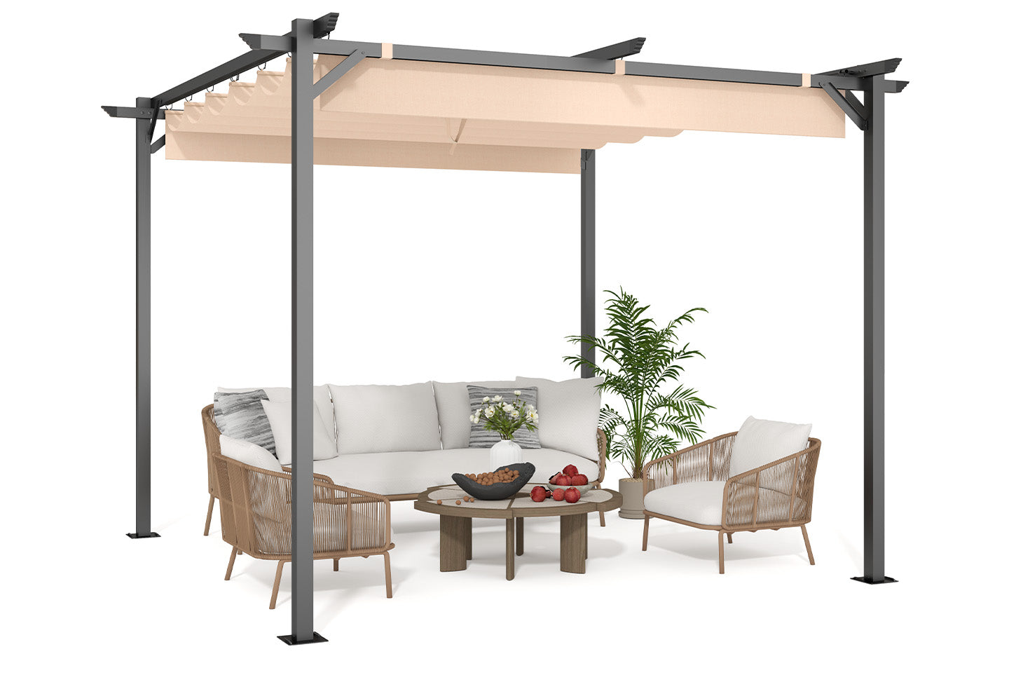 Outdoor Retractable Pergola with Canopy for Garden Lawn Patio Gazebo