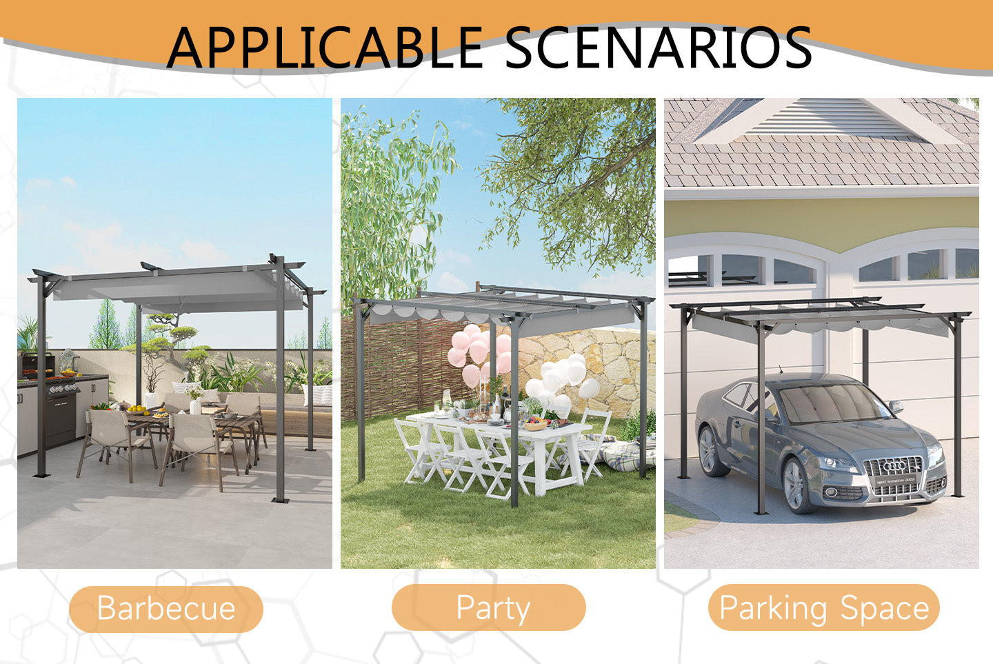 Outdoor Retractable Pergola with Canopy for Garden Lawn Patio Gazebo