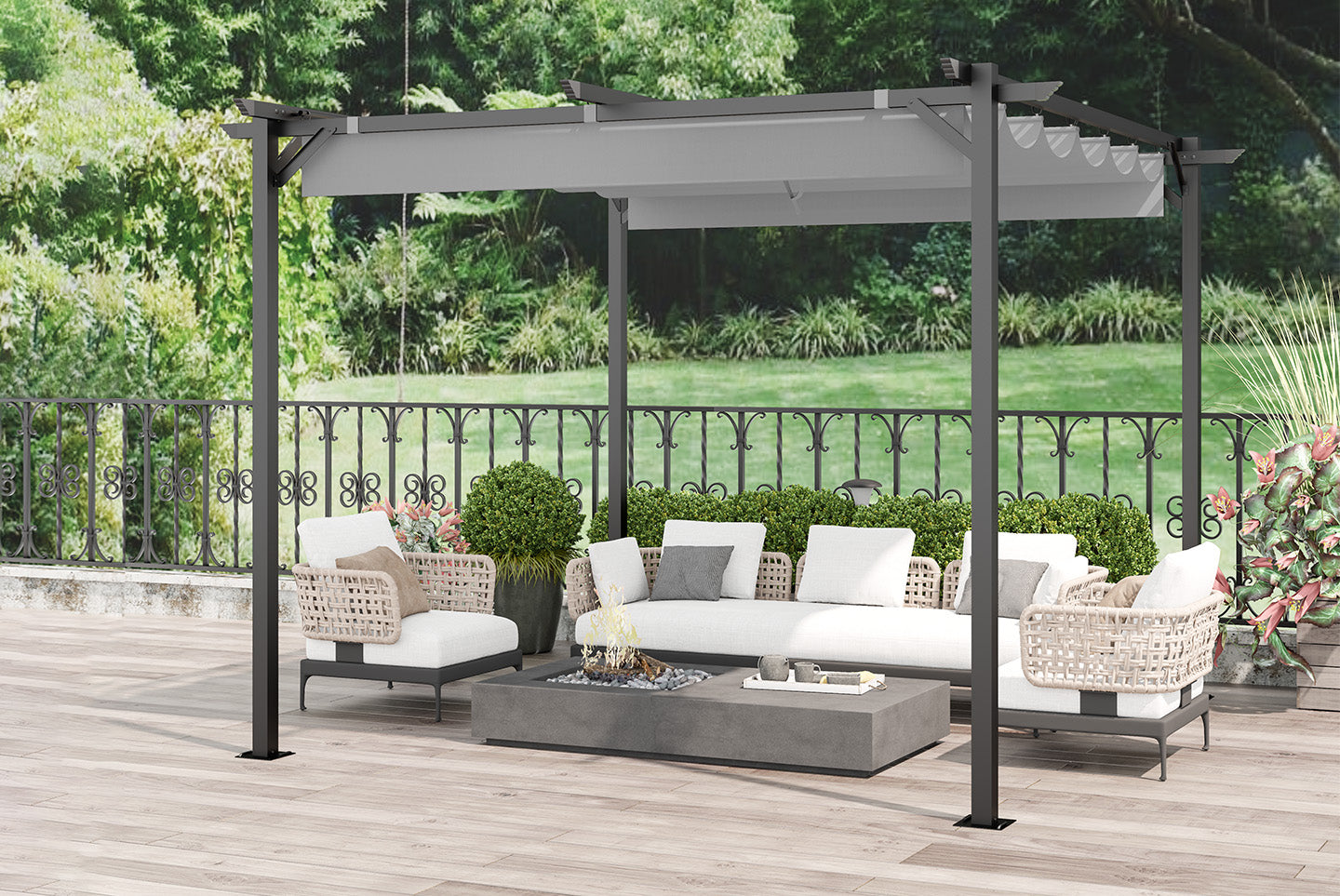 Outdoor Retractable Pergola with Canopy for Garden Lawn Patio Gazebo