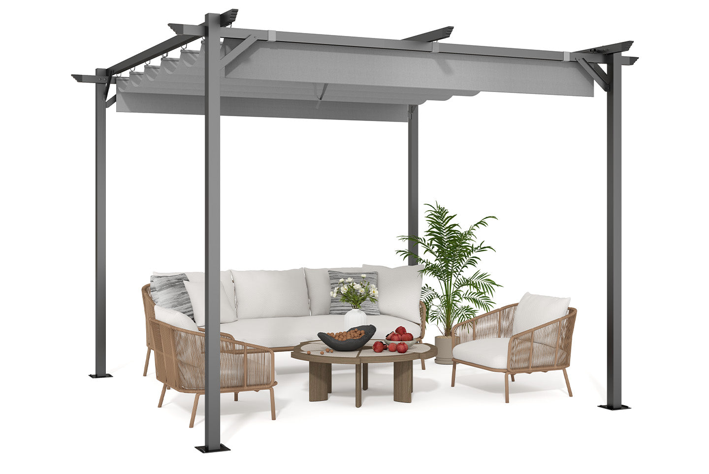 Outdoor Retractable Pergola with Canopy for Garden Lawn Patio Gazebo
