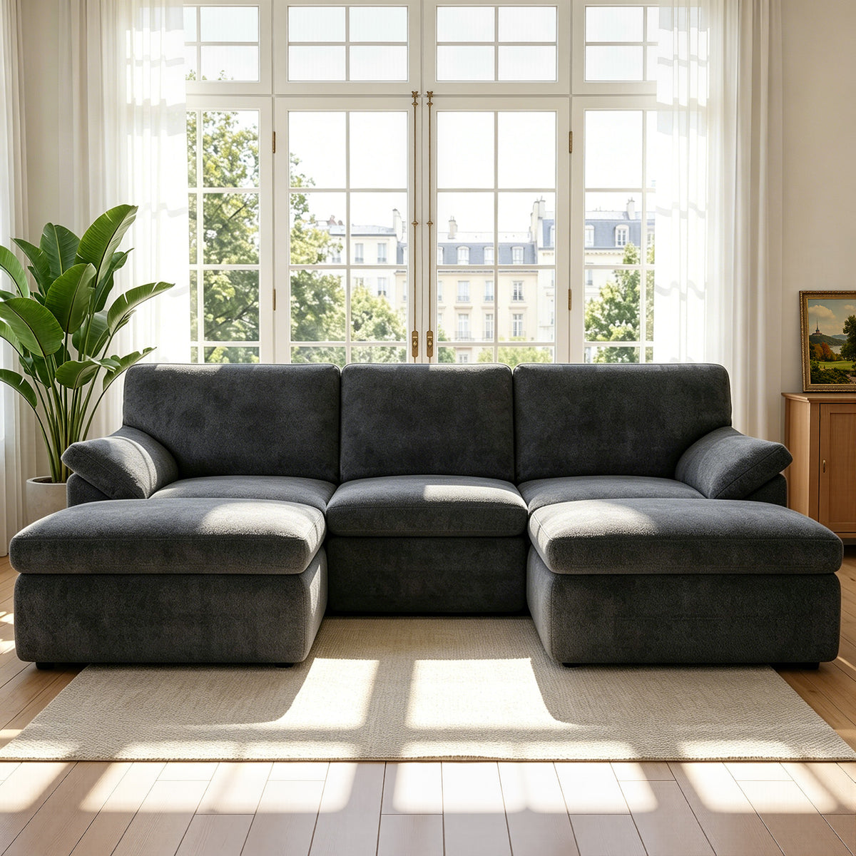 5 Seats U-shaped Sectional Sofa Boneless Couch Cloud Comfy Modular Sofa, Flexible Combination, Installation Free