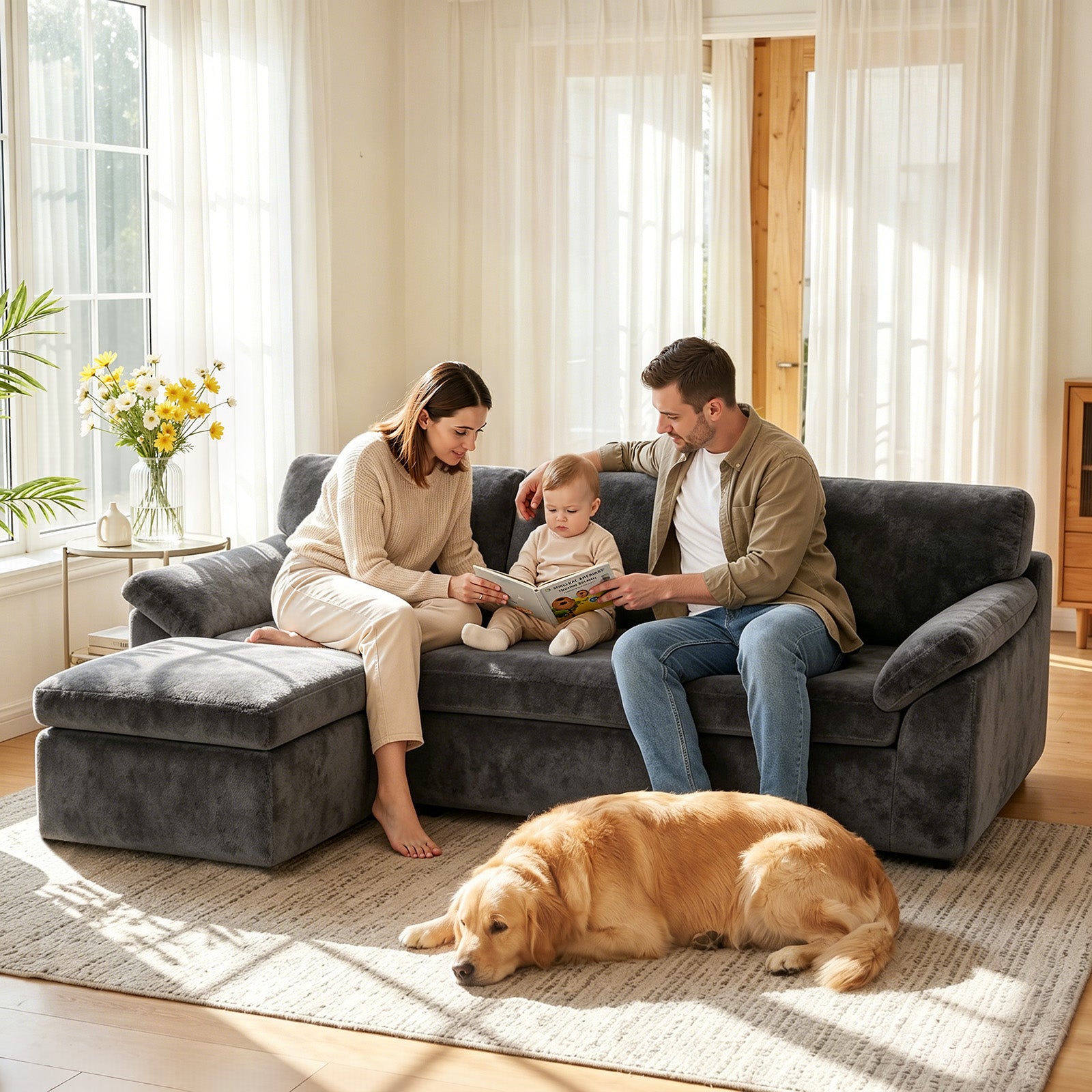 5 Seats U-shaped Sectional Sofa Boneless Couch Cloud Comfy Modular Sofa, Flexible Combination, Installation Free