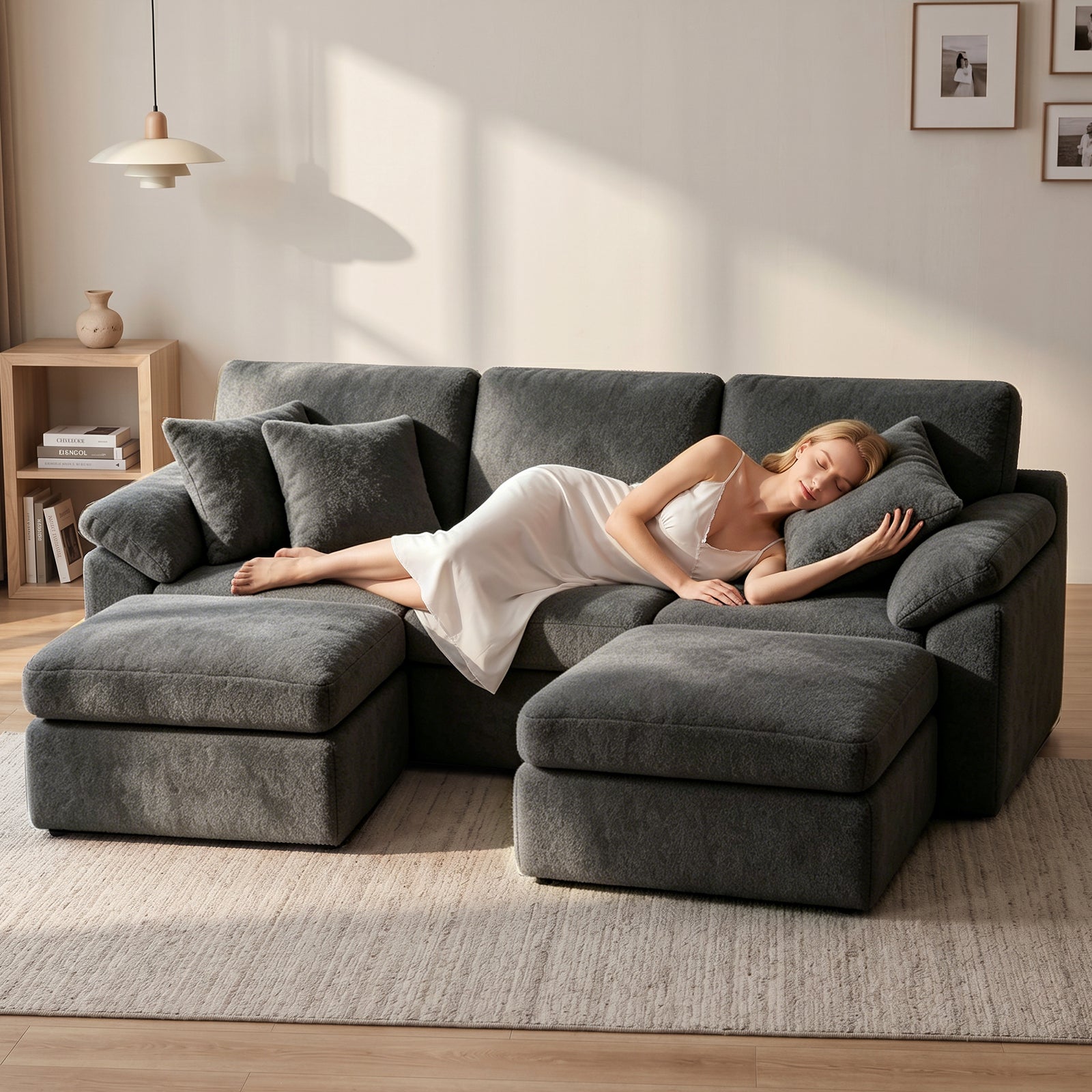 5 Seats U-shaped Sectional Sofa Boneless Couch Cloud Comfy Modular Sofa, Flexible Combination, Installation Free