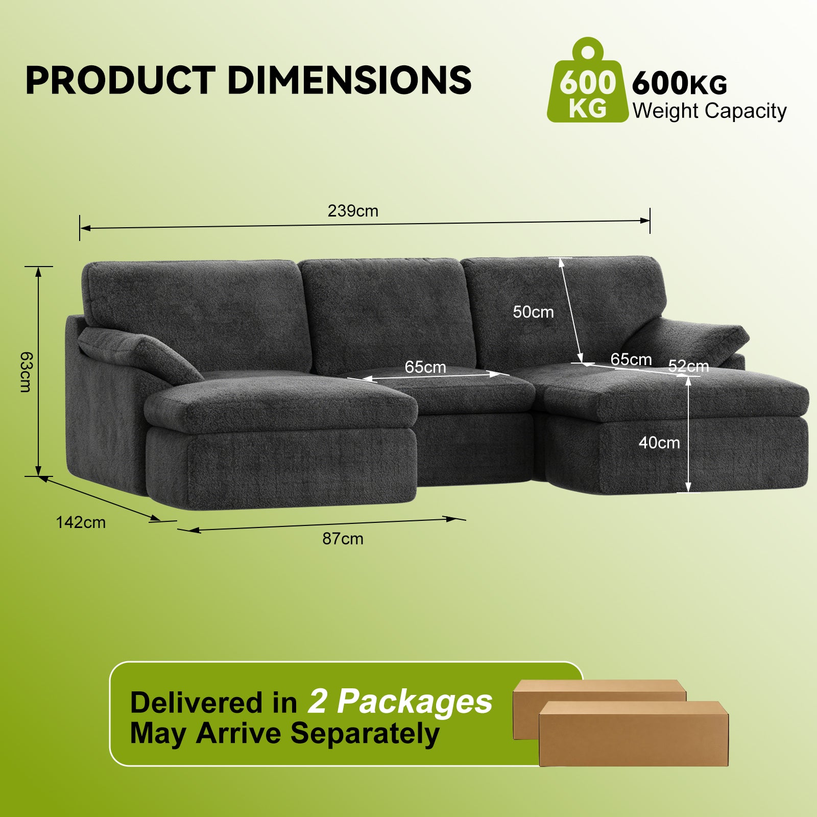 5 Seats U-shaped Sectional Sofa Boneless Couch Cloud Comfy Modular Sofa, Flexible Combination, Installation Free