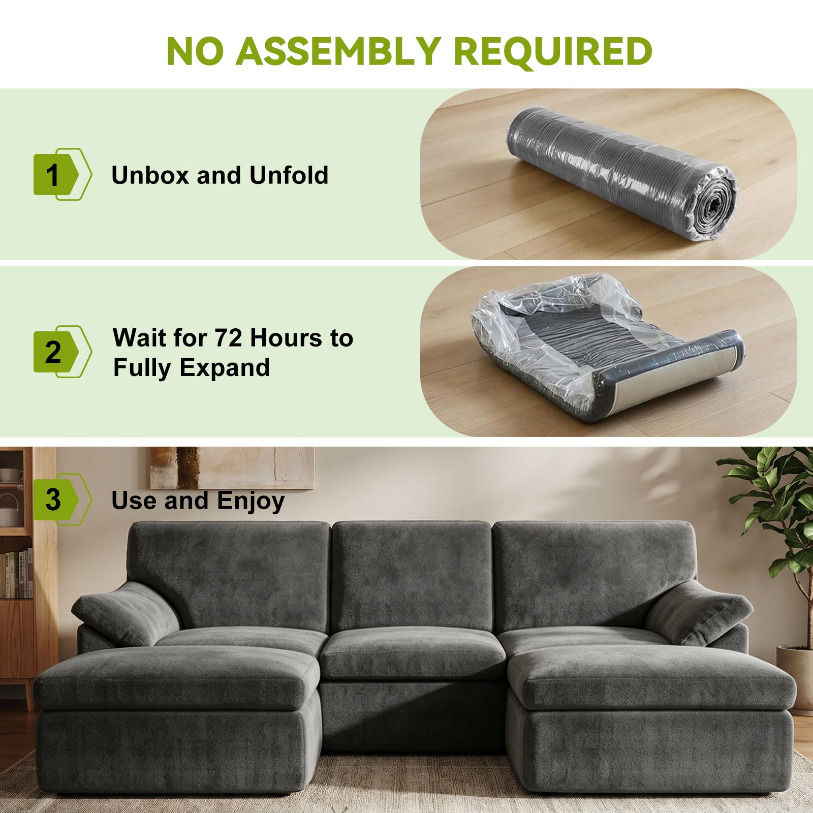5 Seats U-shaped Sectional Sofa Boneless Couch Cloud Comfy Modular Sofa, Flexible Combination, Installation Free