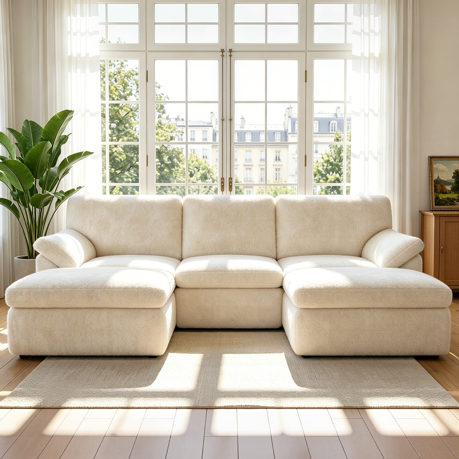 Rattantree Beige 5 Seats U-Shaped Sectional Sofa Boneless Couch Cloud Comfy Modular Sofa Installation Free,