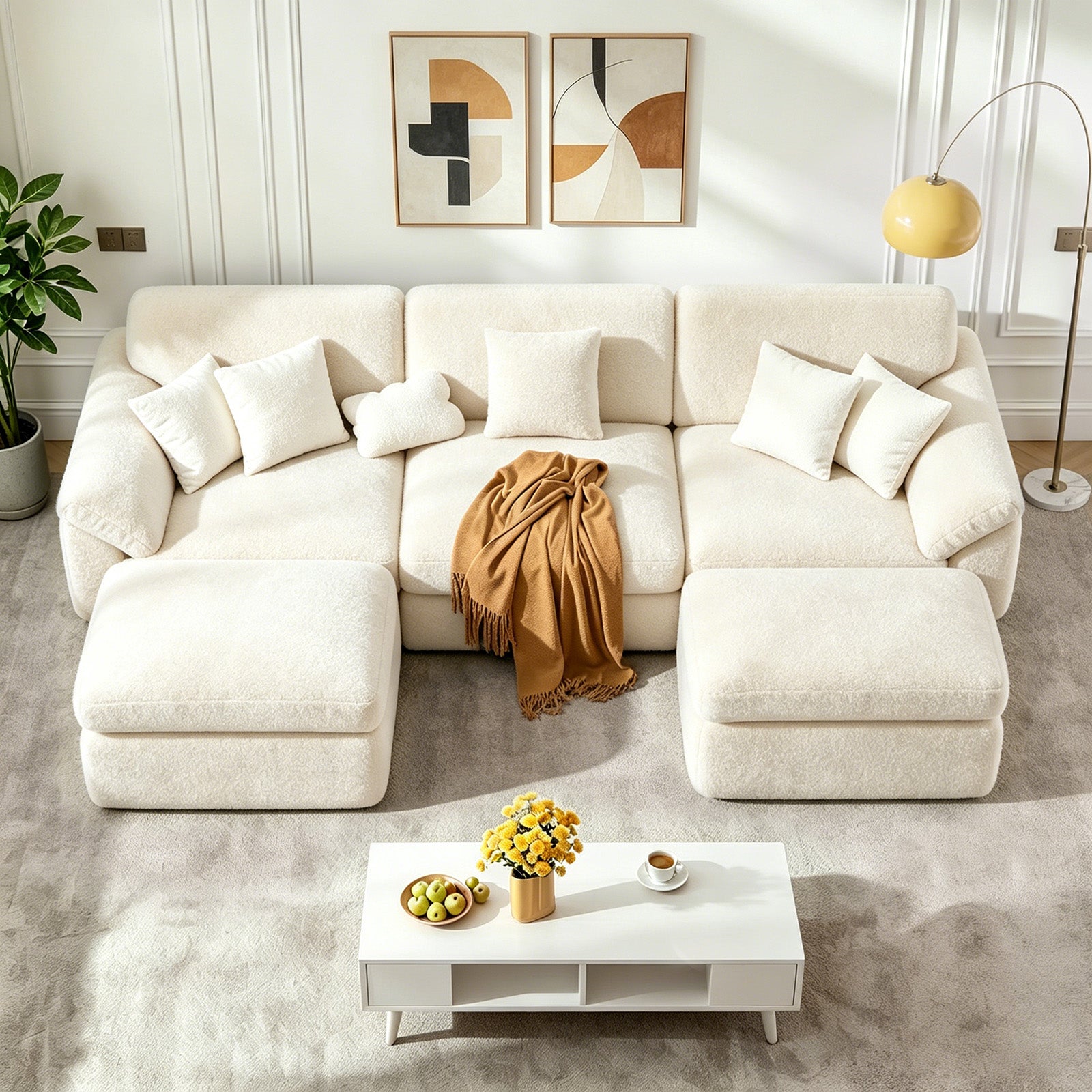 5 Seats U-shaped Sectional Sofa Boneless Couch Cloud Comfy Modular Sofa, Flexible Combination, Installation Free