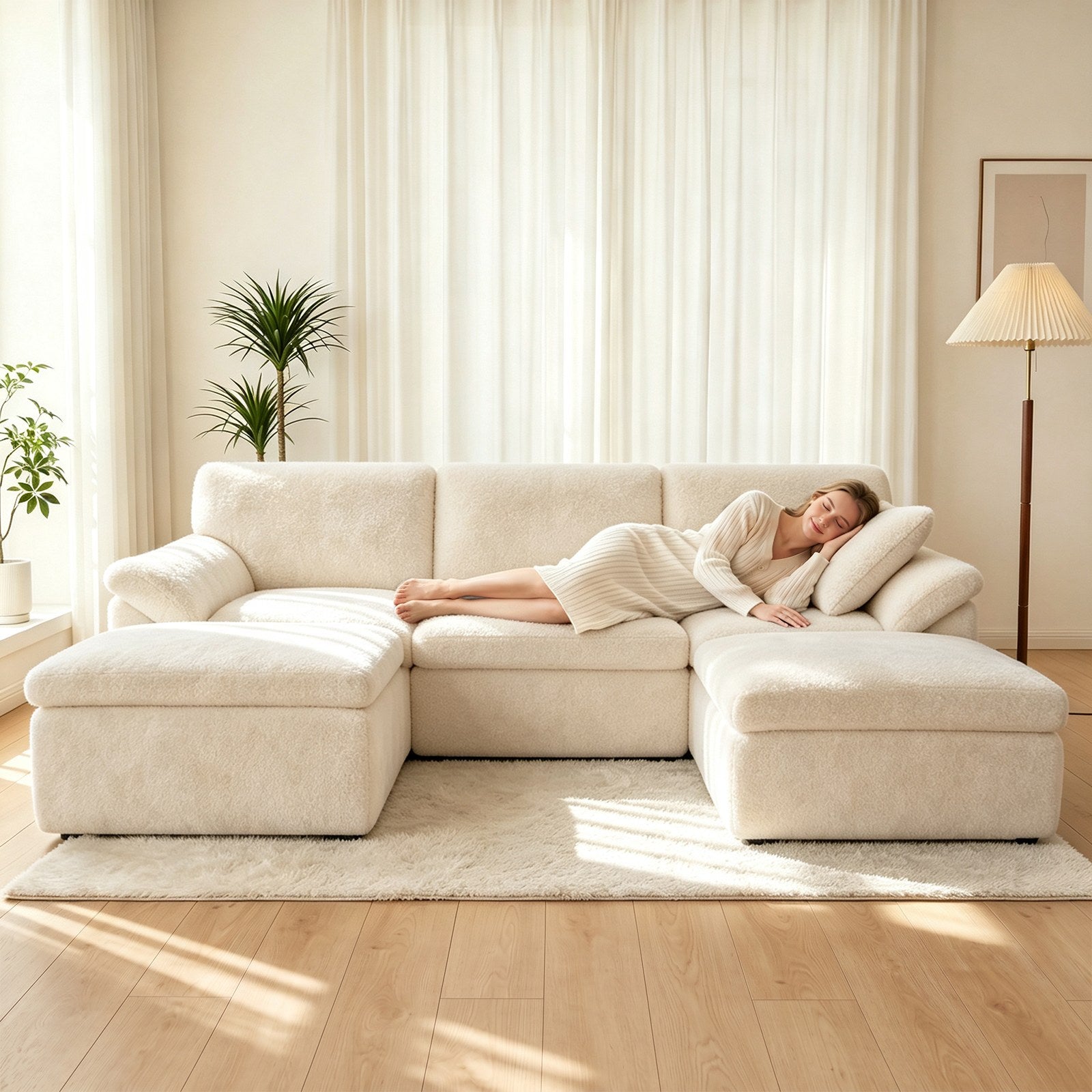 5 Seats U-shaped Sectional Sofa Boneless Couch Cloud Comfy Modular Sofa, Flexible Combination, Installation Free