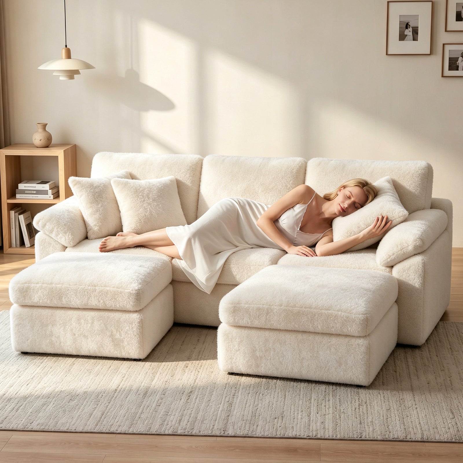 5 Seats U-shaped Sectional Sofa Boneless Couch Cloud Comfy Modular Sofa, Flexible Combination, Installation Free